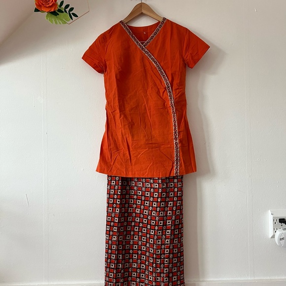 VTG skirt and tunic S/M Made in India wrap around 2 pc orange sarong coverup - Picture 2 of 16